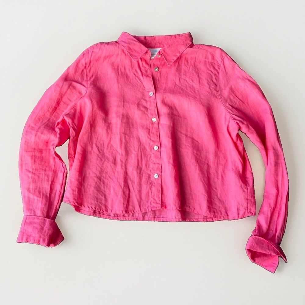 Cynthia Rowley Pink Linen Shirt Womens Size M Boxy Button Down Blouse